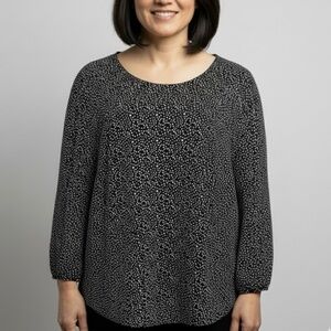 Adrianna Papell Black White 3/4 Sleeve Top 1X